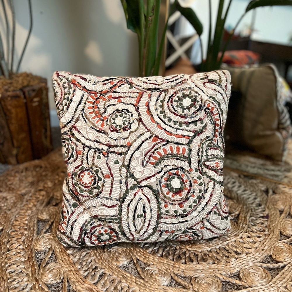 Boho Embroidered Throw Accent Pillow